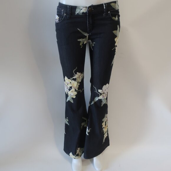 Free People Floral Flare Jeans - Black and Yellow - Picture 2 of 8